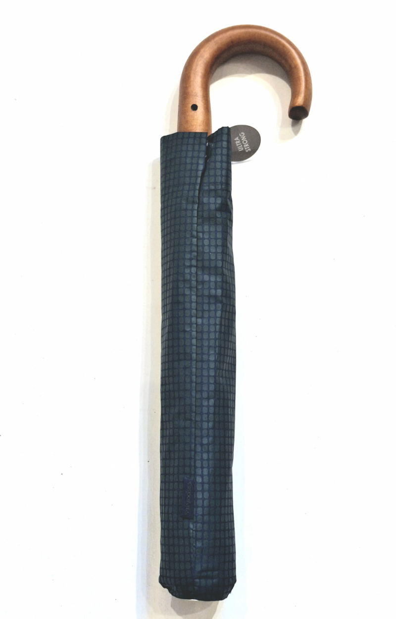 Parapluie pliant automatique bleu Marine & vert poignée courbe bois 10 branches Ezpeleta - grande104 cm & robuste
