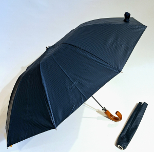 Parapluie pliant automatique bleu Marine & vert poignée courbe bois 10 branches Ezpeleta - grande104 cm & robuste