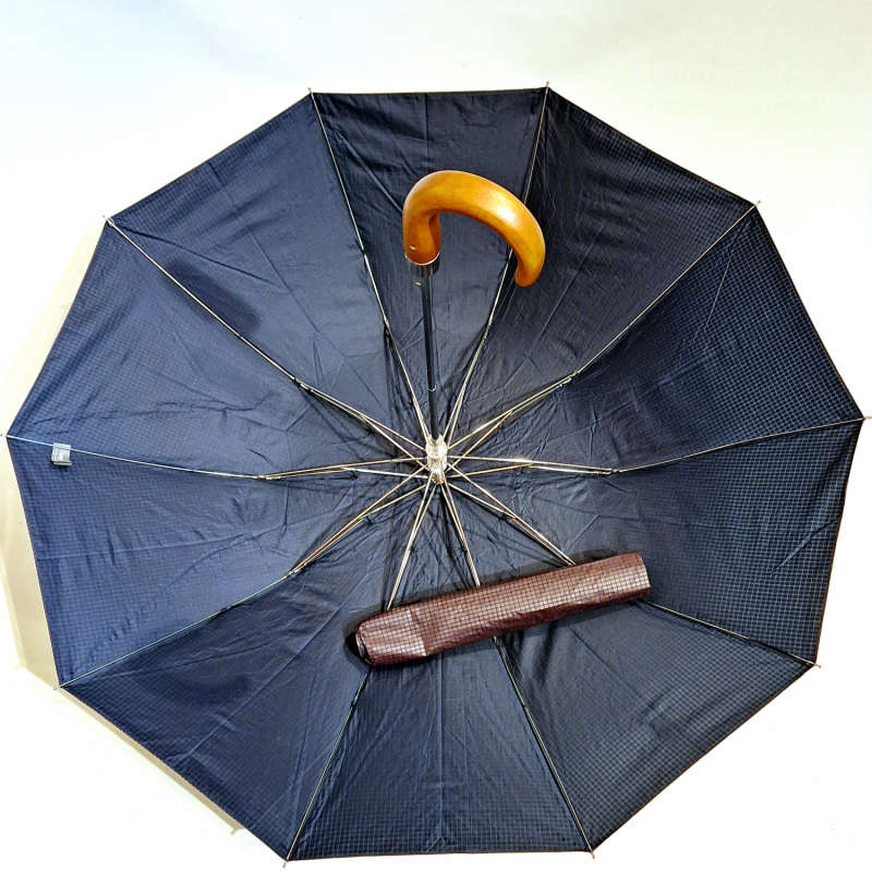 Parapluie pliable automatique 10 branches - Robuste & grand - bordeaux & bleu marine - Imprimé carreaux - Qualité & pas cher