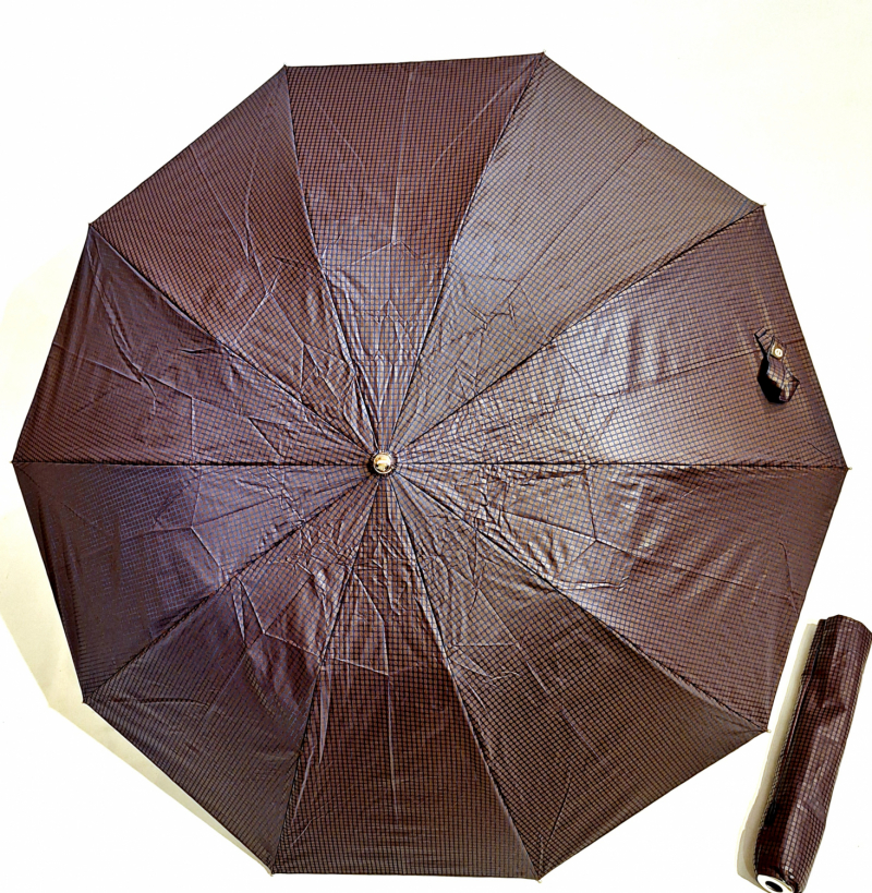 Parapluie pliable automatique 10 branches - Robuste & grand - bordeaux & bleu marine - Imprimé carreaux - Qualité & pas cher