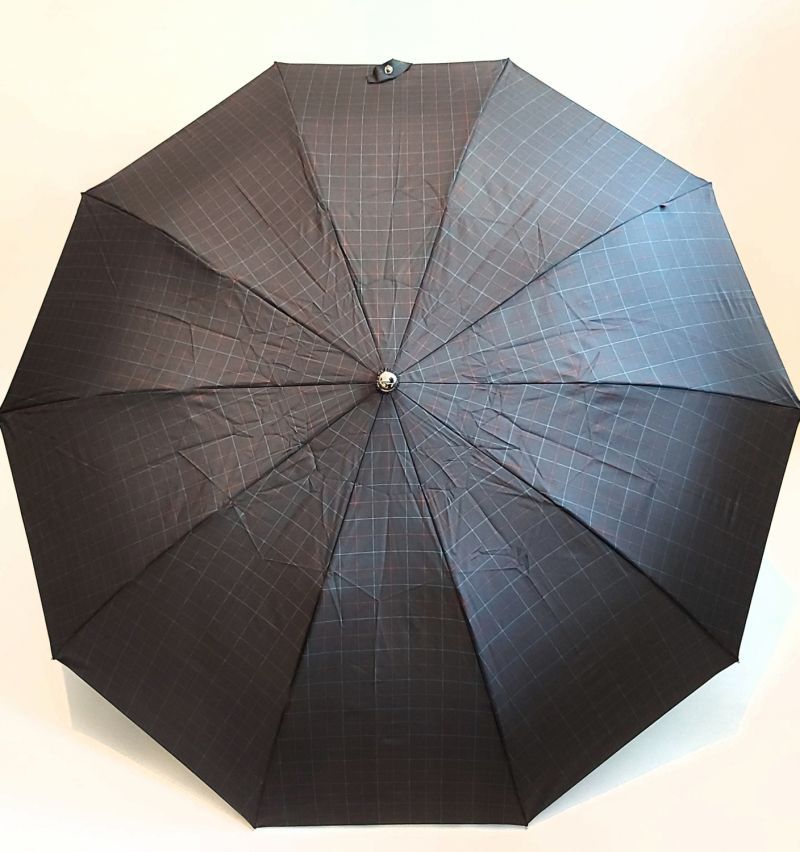 EXCLUSIVITE parapluie pliant homme gris automatique écossais poignée courbe bois Ezpeleta, grand 104 cm & résistant