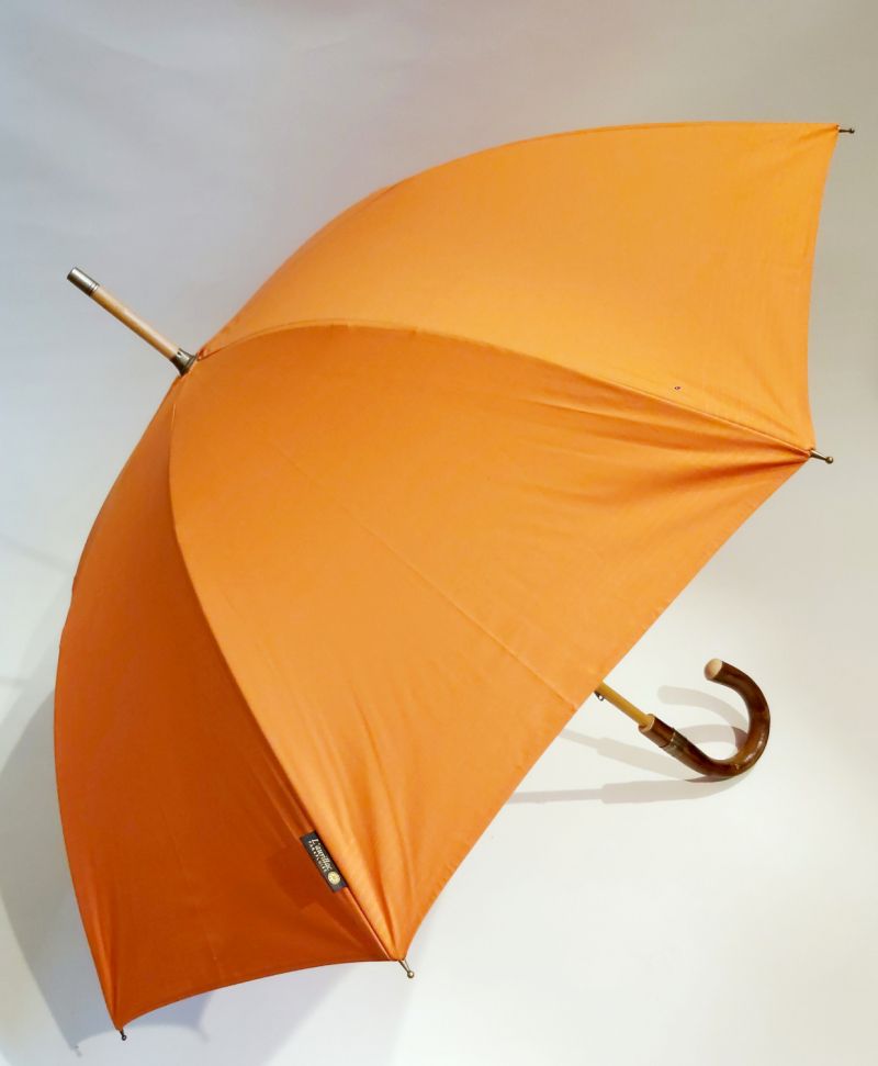 Parapluie petit BERGER orange coton anti uv à 100% pg courbe chataignier L'Aurillac, long et robuste