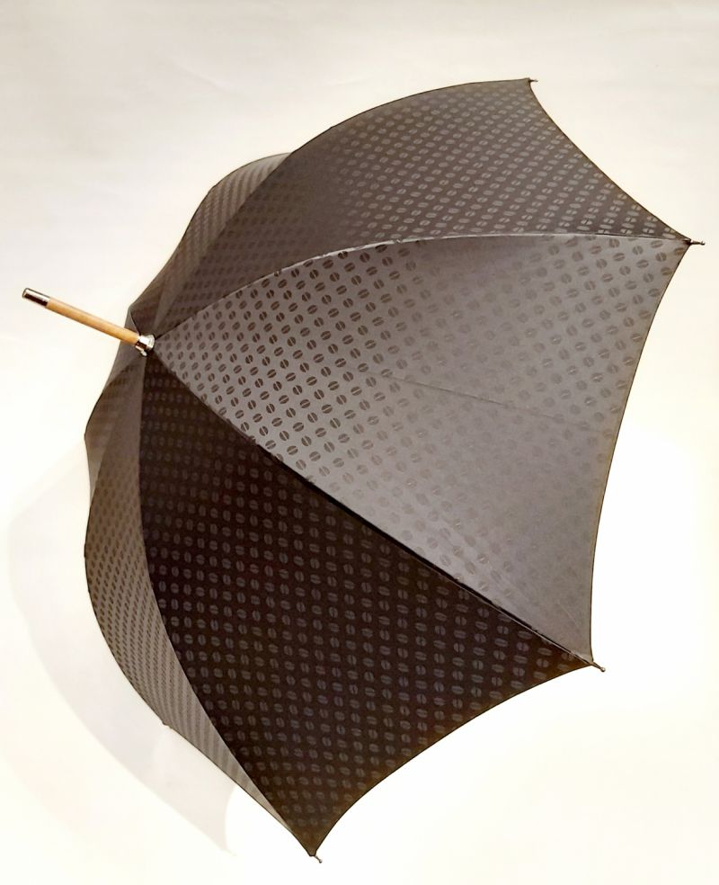Parapluie homme canne manuel en montage anglais sur de l'érable flambé tissu noir 