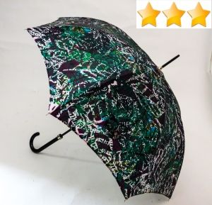 Parapluie Piganiol long manuel tissu satiné motif floral original, léger et résistant