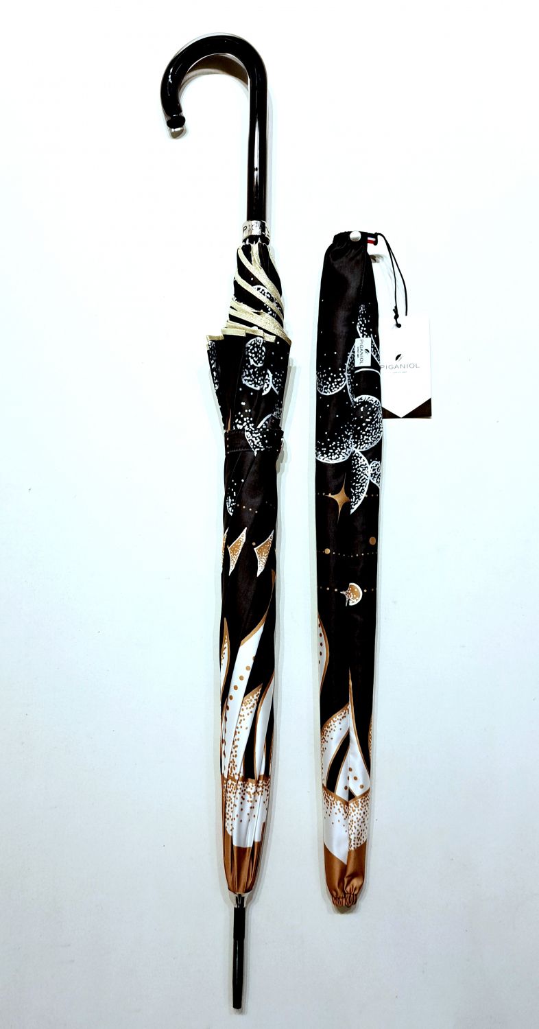 Parapluie long Piganiol BAROCOSMIC manuel noir & doré imprimé Astral - Grand & solide
