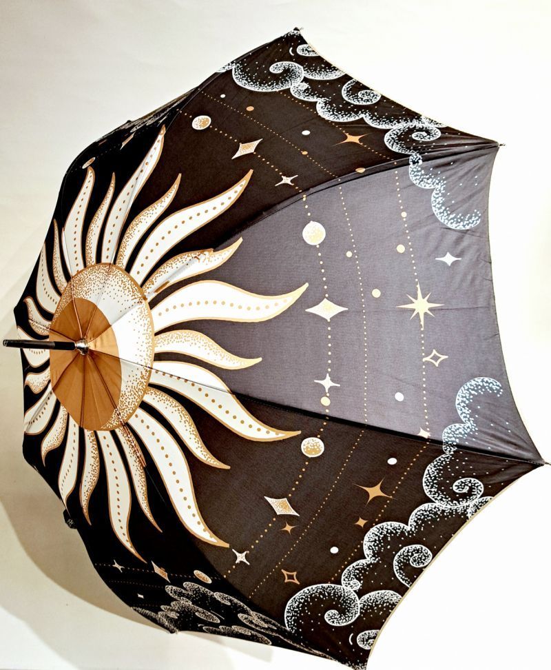 Parapluie long Piganiol BAROCOSMIC manuel noir & doré imprimé Astral - Grand & solide