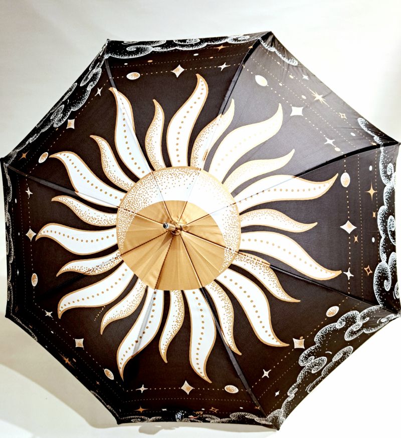 Parapluie long Piganiol BAROCOSMIC manuel noir & doré imprimé Astral - Grand & solide