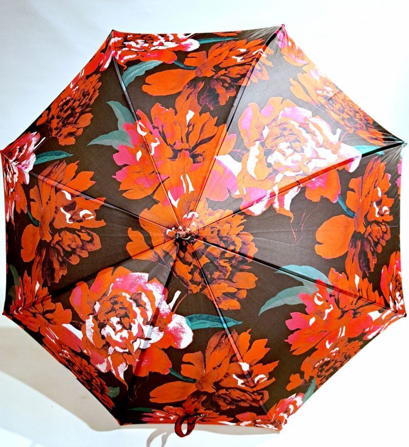 Parapluie long manuel léger impimé de belles roses rouge DIVA Piganiol - léger et solide