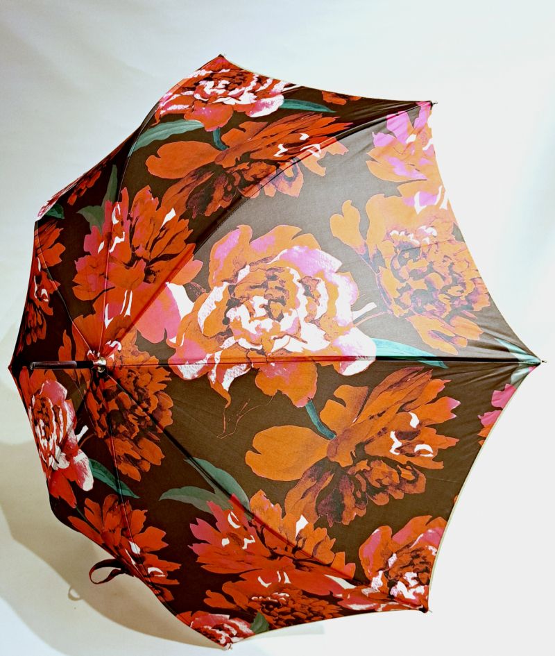 Parapluie long manuel léger impimé de belles roses rouge DIVA Piganiol - léger et solide