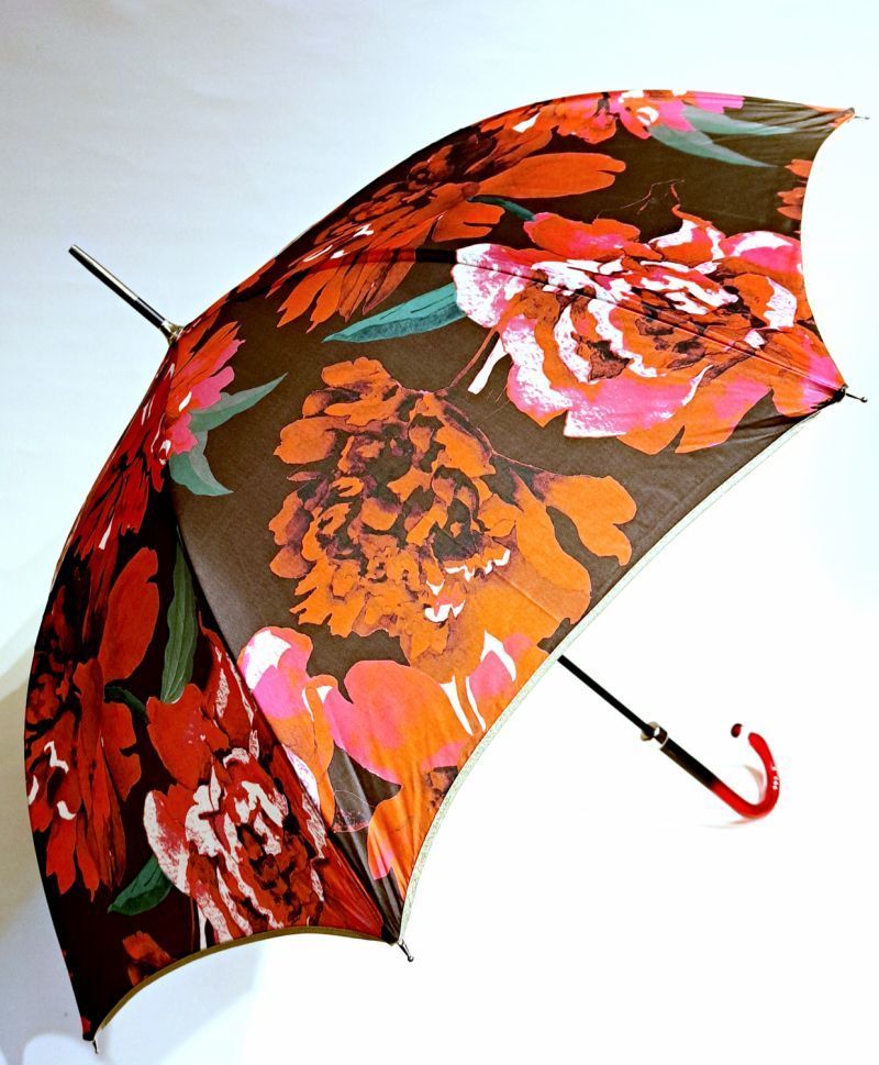 Parapluie long manuel léger impimé de belles roses rouge DIVA Piganiol - léger et solide