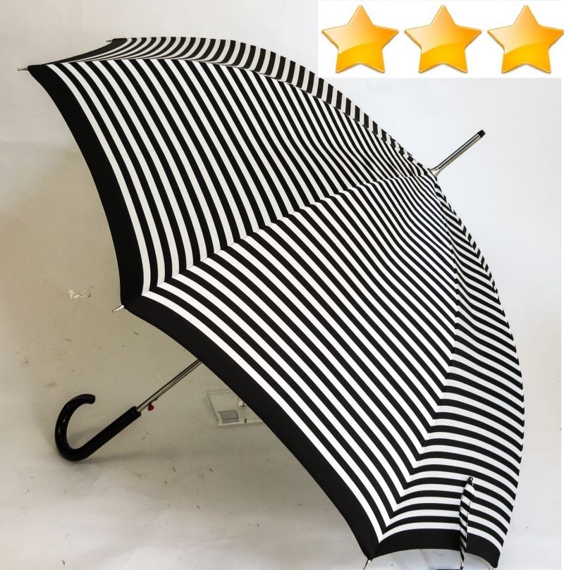 EXCLUSIVITE anti vent : Parapluie canne automatique noir et blanc marinière Knirps, résistant et élégant