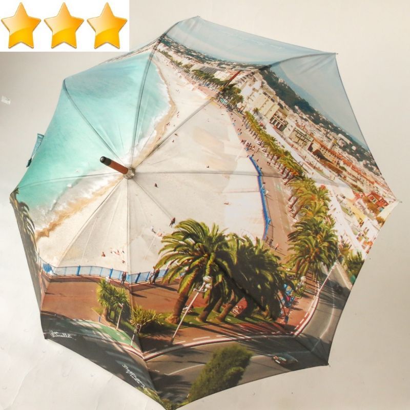 Parapluie long manuel impression photo de la baie des anges Nice P Vaux