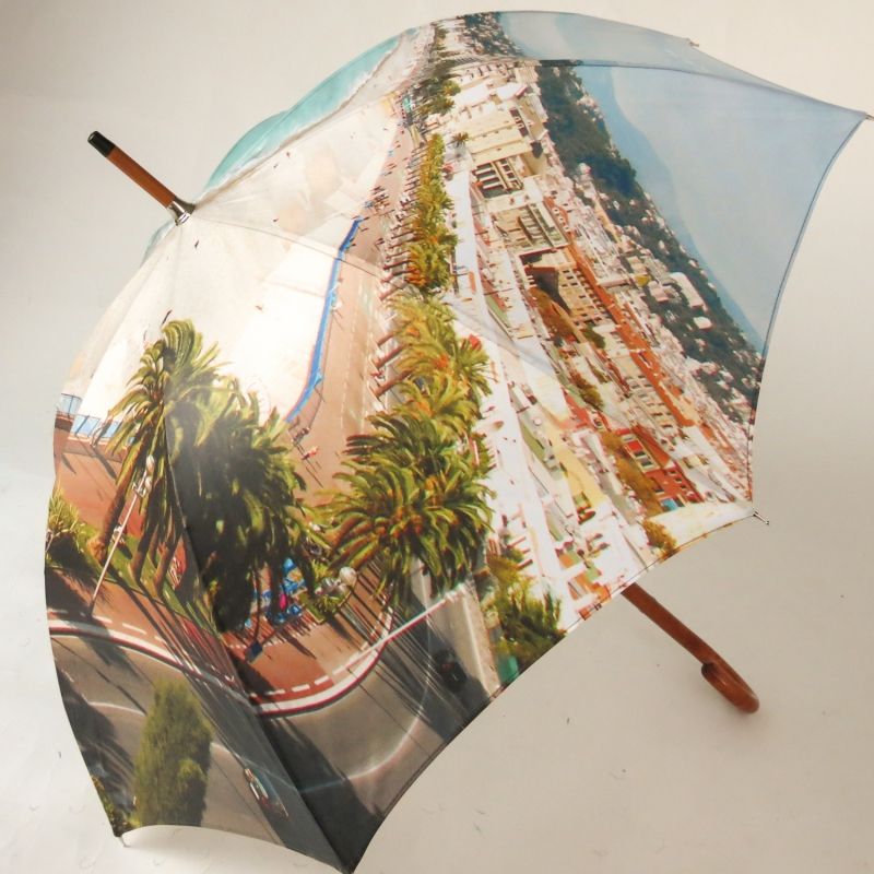 Parapluie long manuel impression photo de la baie des anges Nice P Vaux
