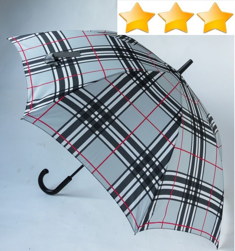 Parapluie golf auto ecossais gris claire pg courbe noire, XXL et solide