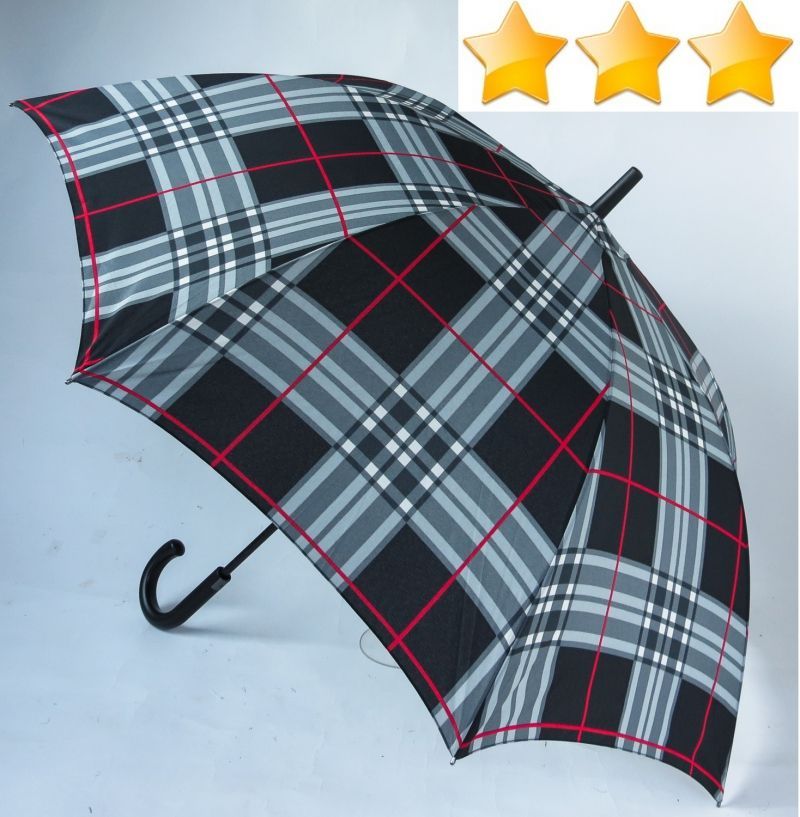 Parapluie XXL golf automatique ecossais gris claire pg courbe noire Esprit, léger et robuste