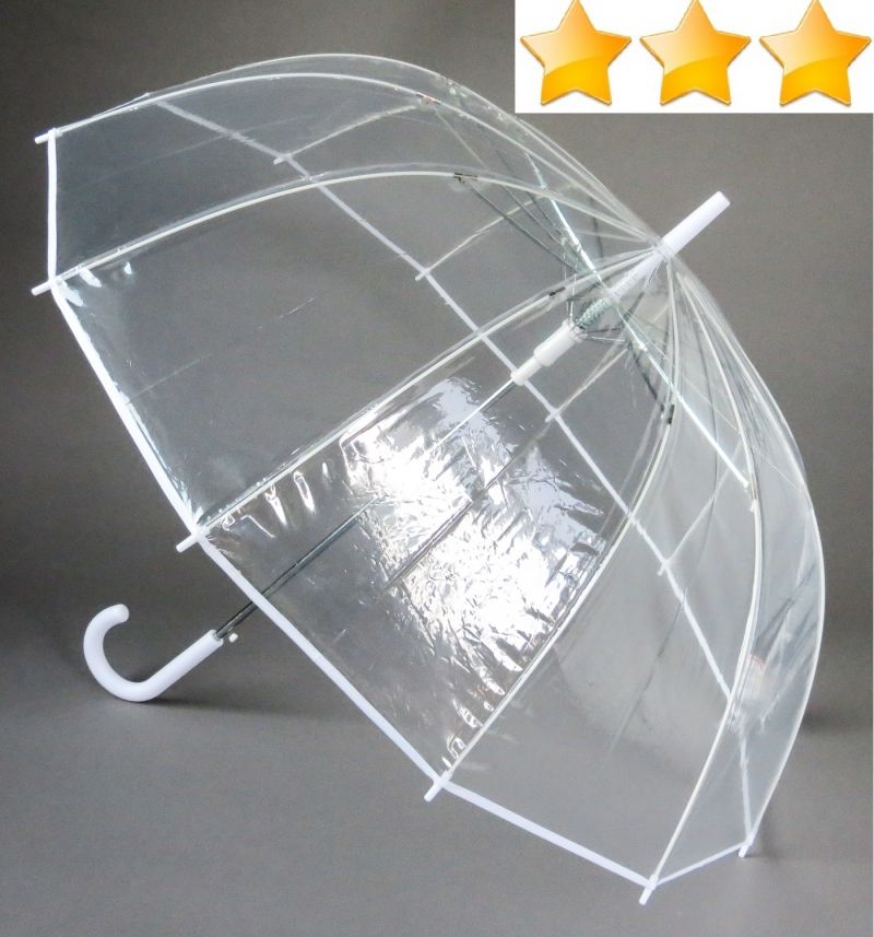 Grand parapluie transparent automatique 12 baleines bordé blanc mariage ou differentes cérémonies, résistant et pas cher