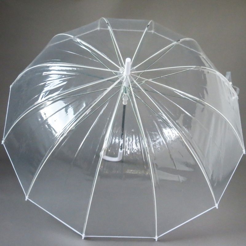 Grand parapluie transparent automatique 12 baleines bordé blanc mariage ou differentes cérémonies, résistant et pas cher