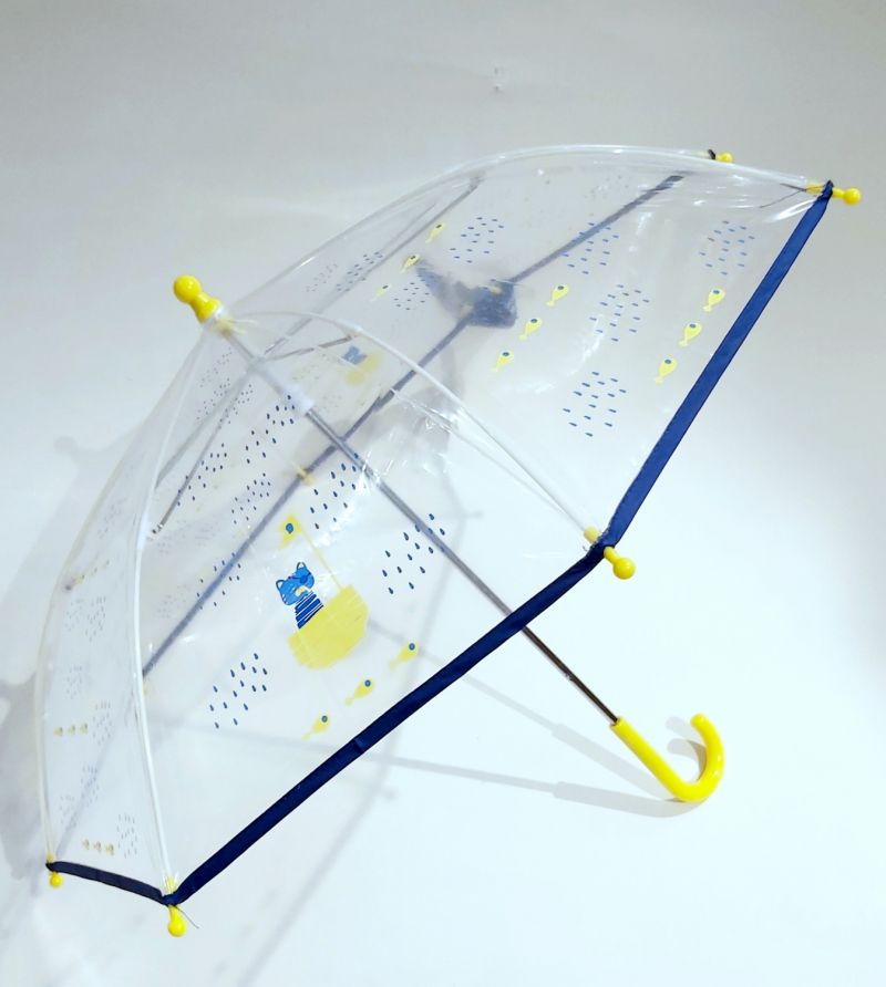 Parapluie petit enfant de 2/5 ans transparent manuel jaune imprimé bateau chat pirate, solide & fun