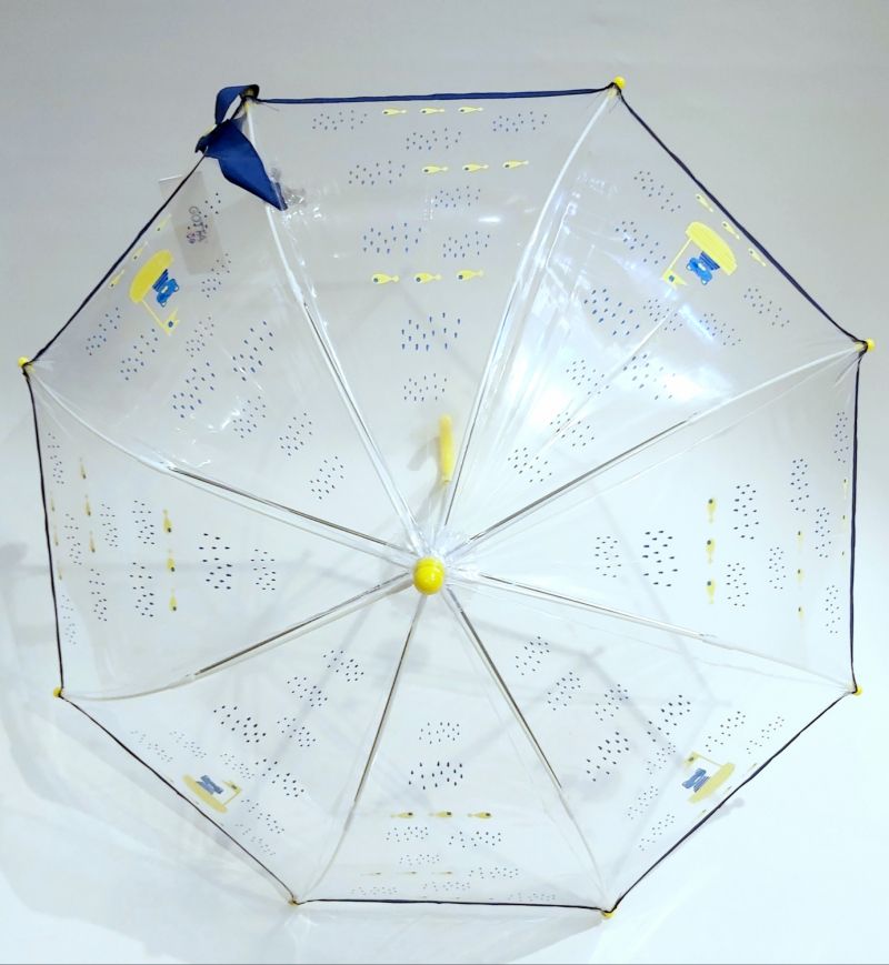 Parapluie petit enfant de 2/5 ans transparent manuel jaune imprimé bateau chat pirate, solide & fun
