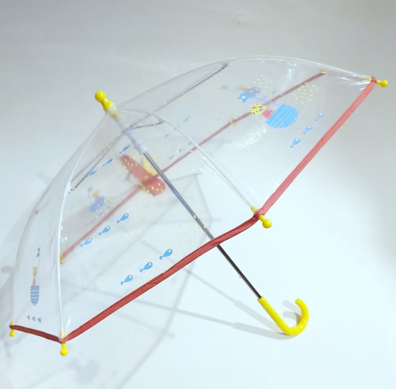 Parapluie enfant petit de 2/5 ans transparent bleu imprimé bateau chat pirate, léger & original
