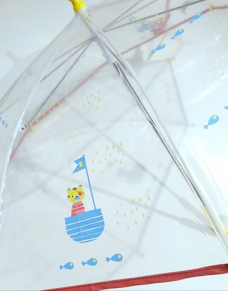 Parapluie enfant petit de 2/5 ans transparent rose imprimé bateau bleu chat pirate, léger & original