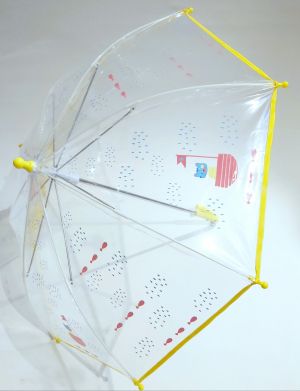 Parapluie enfant de 2/5 ans transparent long manuel jaune à motif bateau rose chat pirate, léger & anti vent