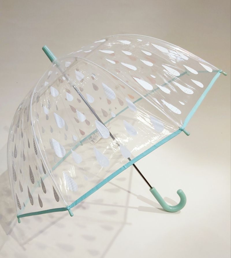 Parapluie enfant 5/9 ans cloche transparent à motif gouttes de pluie Esprit, Change de couleur