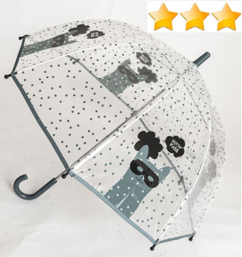 Parapluie enfant cloche transparent imprimé chat masqué à pois taupe Ezpeleta, léger et solide