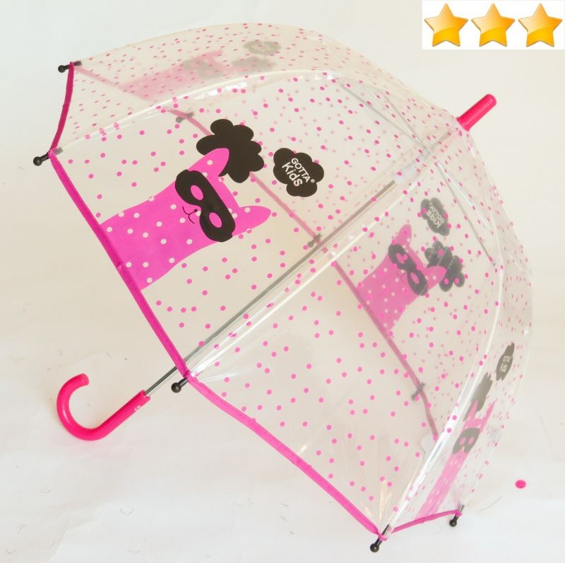 Parapluie cloche enfant transparent imprimé chat masqué à pois roses Ezpeleta