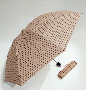 EXCLUSIVITE : Parapluie mini inversé pliant manuel beige & noir à carreaux élégant, Solide & anti vent