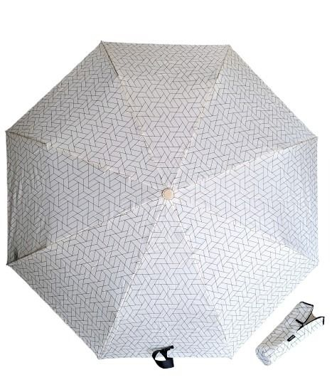 Mini parapluie pliant open-close imprimé carreaux ivoire noir pgn bois Ezpeleta - léger & solide