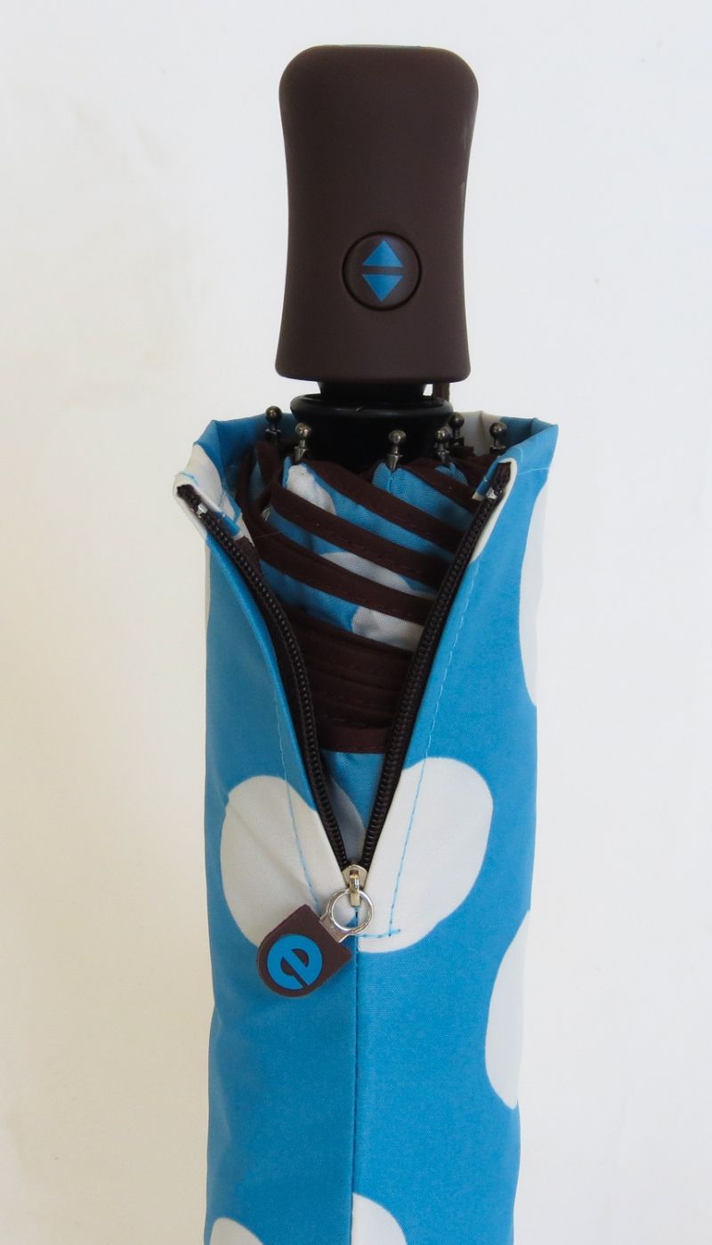 Mini parapluie pliant open-close bleu gros pois blancs Ezpeleta, léger et solide