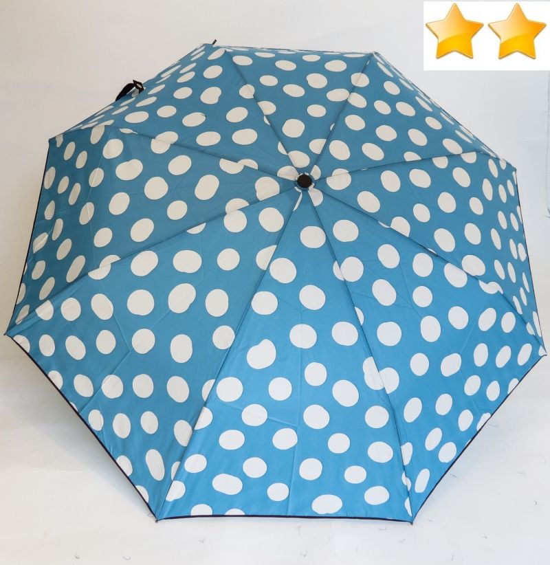 Mini parapluie pliant open-close bleu gros pois blancs Ezpeleta, léger et solide