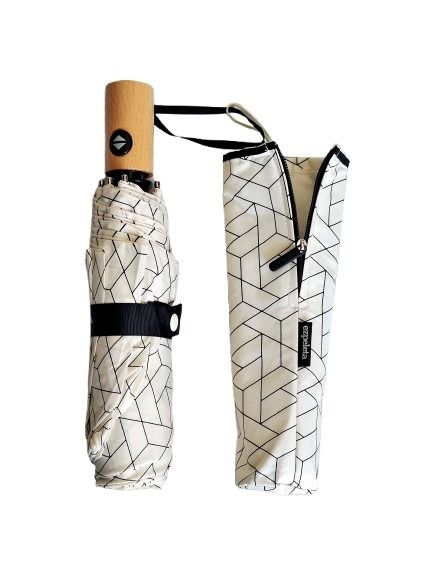 Mini parapluie pliant open-close imprimé carreaux ivoire noir pgn bois Ezpeleta - léger & solide