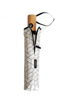 Mini parapluie pliant open-close imprimé carreaux ivoire noir pgn bois Ezpeleta - léger & solide