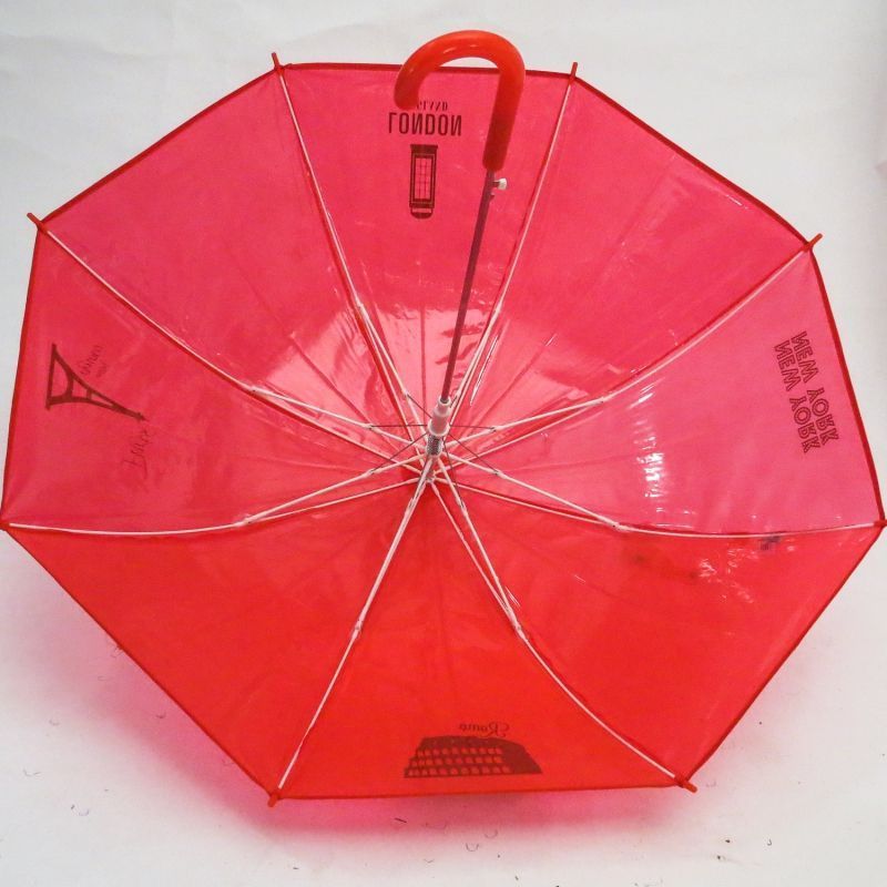Parapluie transparent rouge monument doré Ezpeleta, réssitant, original et pas cher
