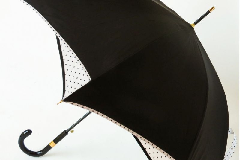 Parapluie doublé haut de gamme long auto noir et blanc à pois noirs, élégant & résistant