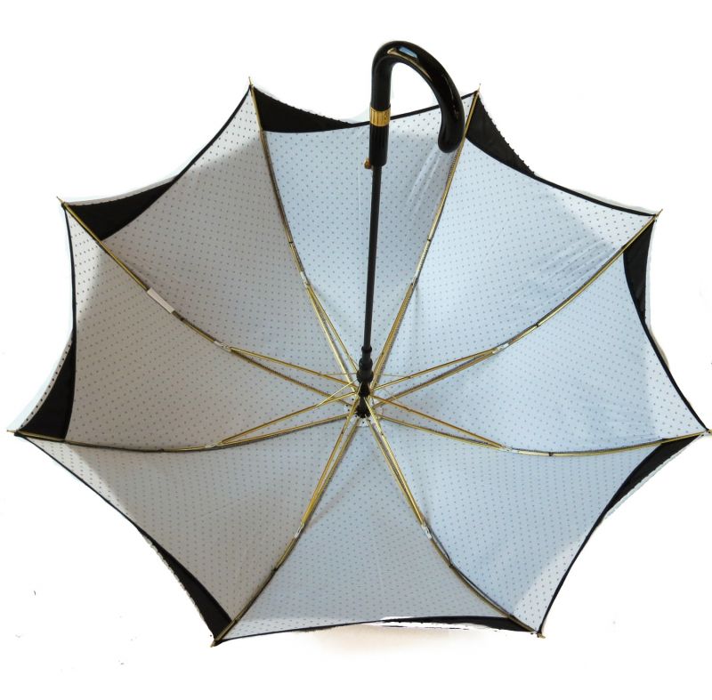 Parapluie Guy de Jean long doublé noir avec un motif à l'intérieur en pied de poule, élégant ét résistant