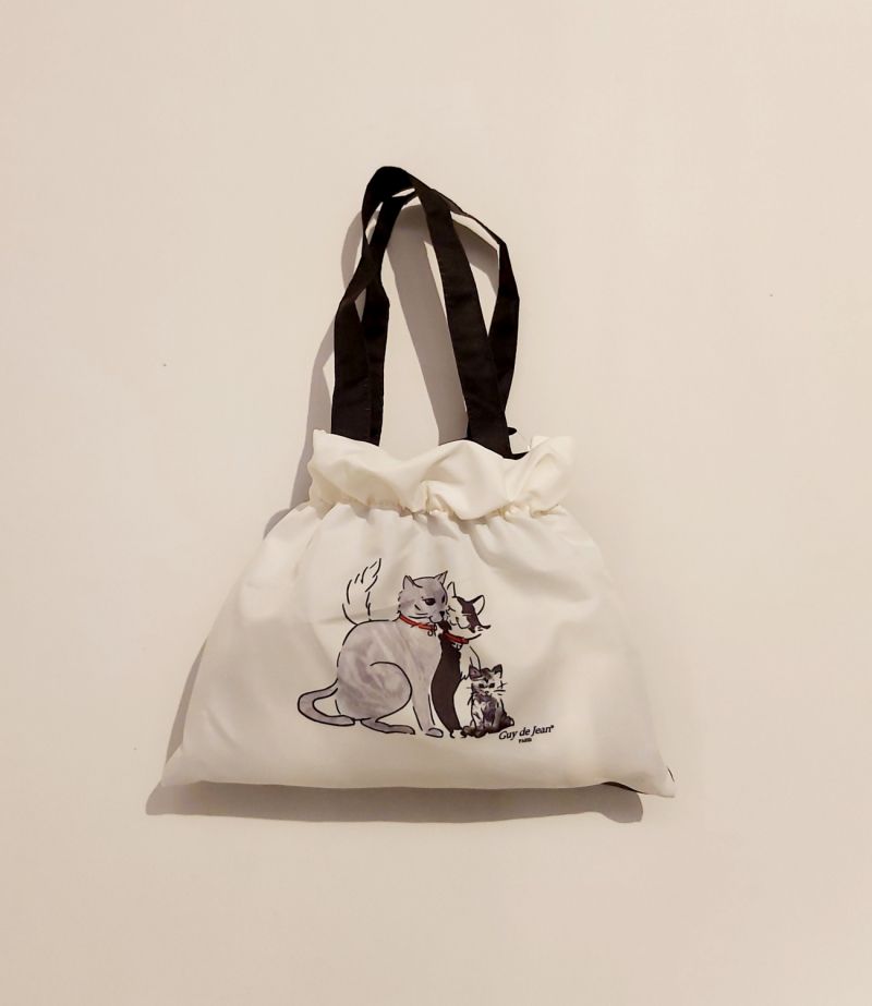 Parapluie mini et sac étanche imprimé de chats Les Minous en noir et blanc français, léger 200g et solide