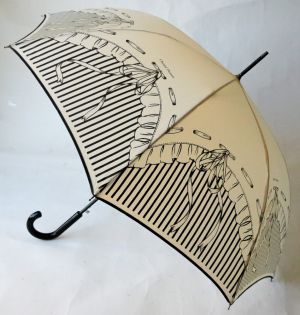 Parapluie Chantal Thomass long automatique anti uv ivoire imprimé rayures et lacets français, confortable et résistant