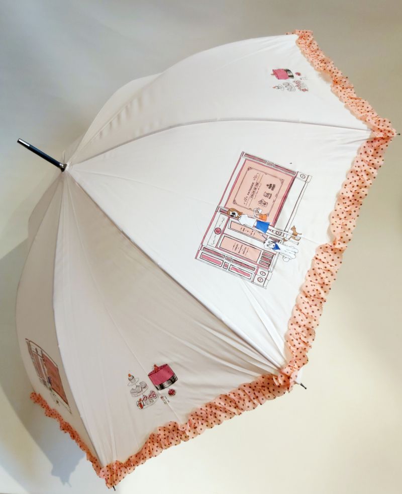 Parapluie long la patisserie et ses cakes à volant beige & rose, Léger & solide