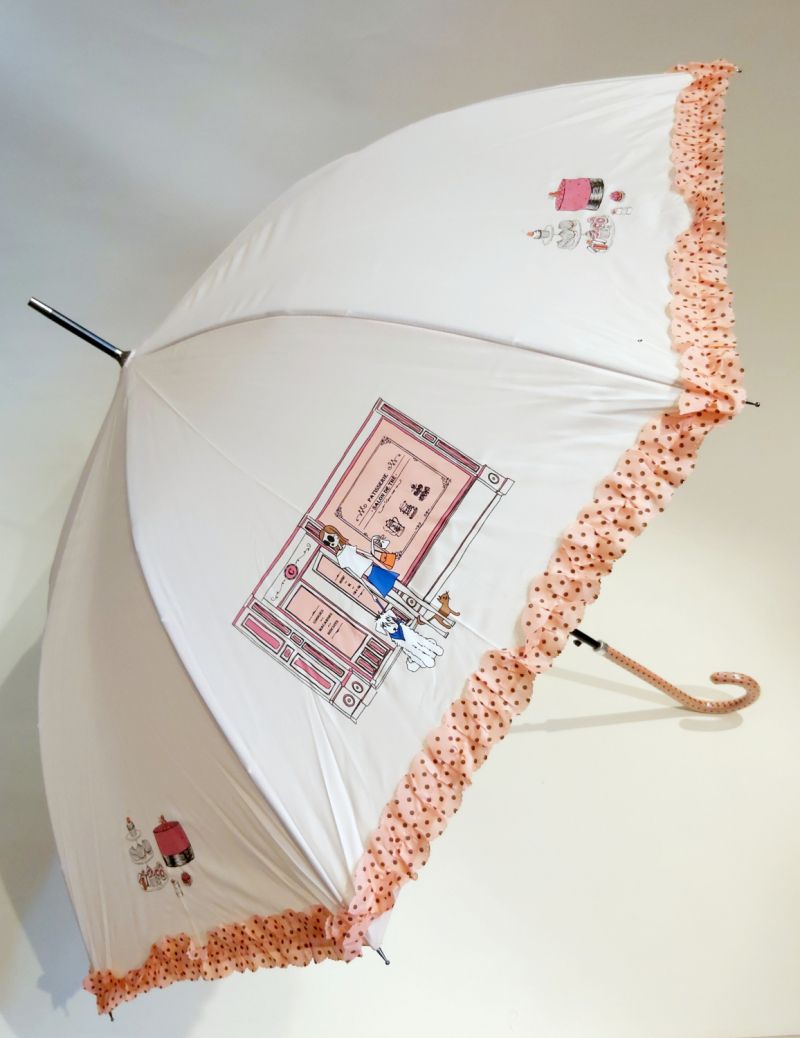 Parapluie long la patisserie et ses cakes à volant beige & rose, Léger & solide